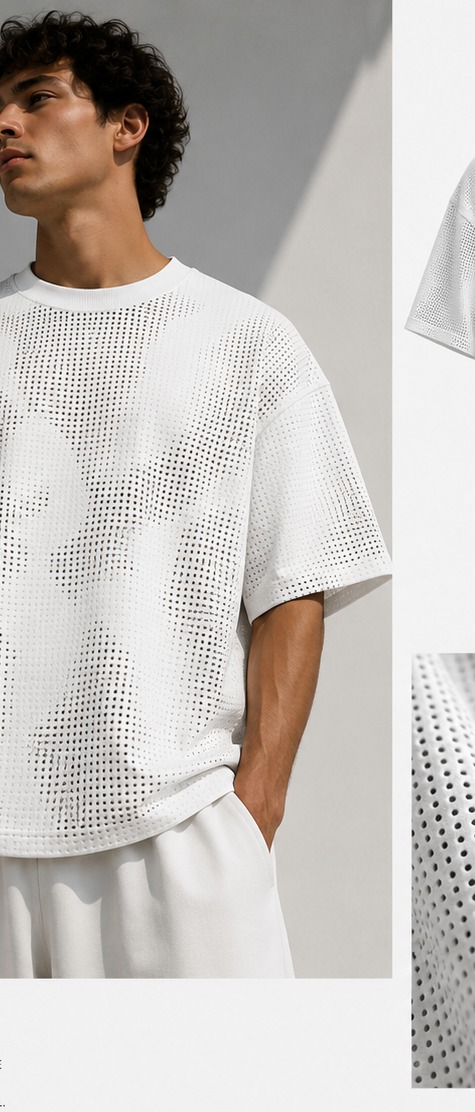 VCTR 001 Oversized Perforated Tee on model